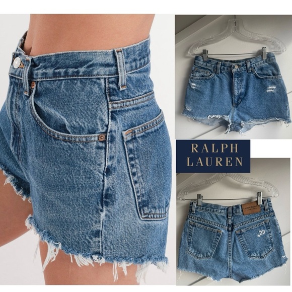 Vintage 90s Ralph Lauren Cut-Off Raw Hem Cotton Jean Denim Booty Shorts size 4 - Picture 1 of 7